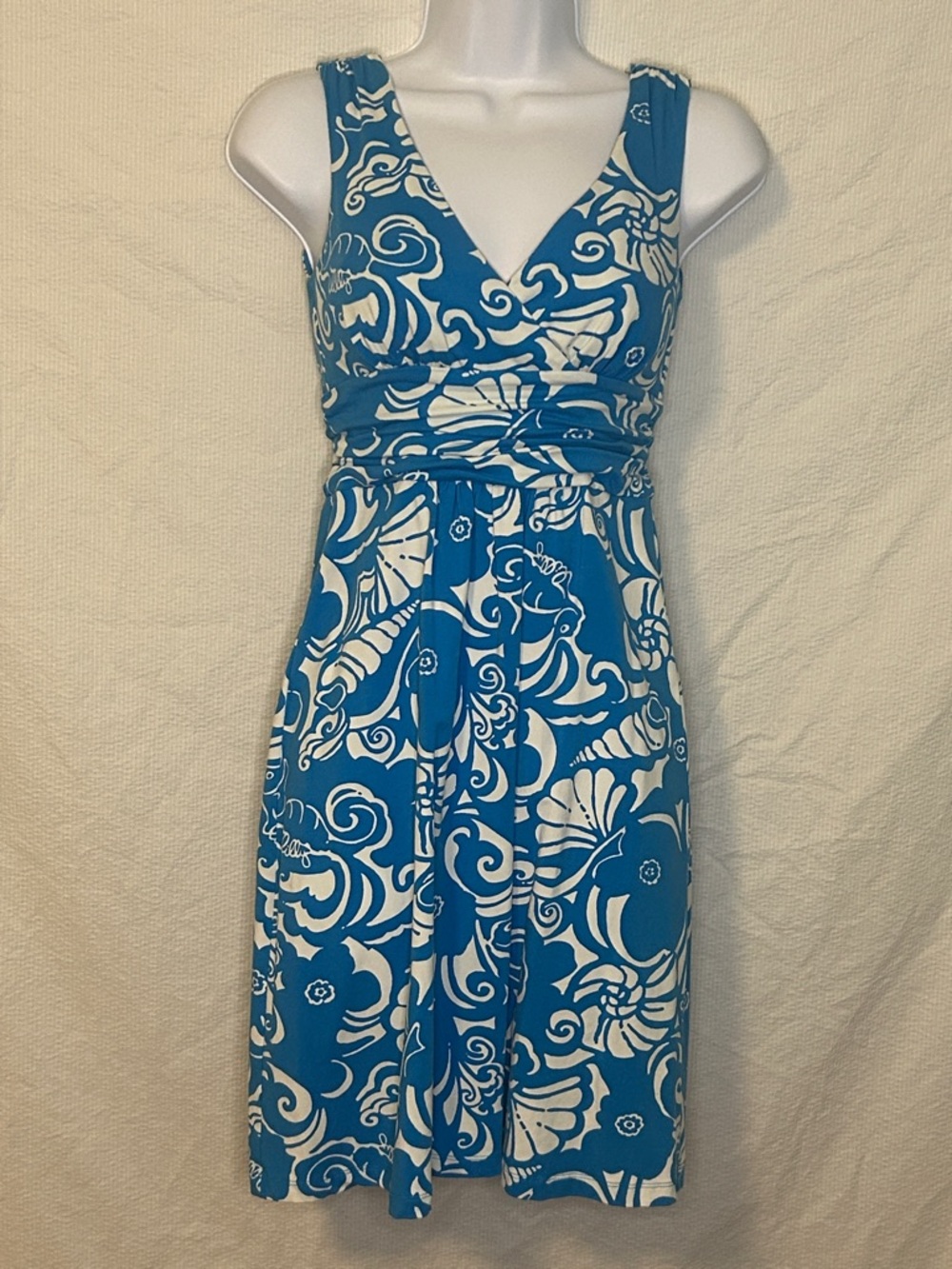 Lilly Pulitzer Preppy Mini Blue/White Print Fitted Waist Dress, Size XSmall